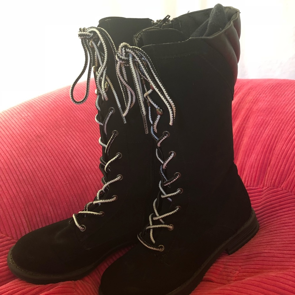 Qupid Black faux suede combat boots